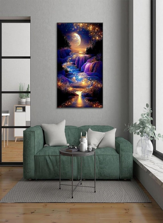 TREXEE 5D Diamond Painting Kits for Adults Beginners, Moonlight Waterfall Diamond Art Kits, DIY Full Round Drill Night Moon Landscape Paint with Diamonds Gem Art, Home Wall Decor (12 x 16 Inch) - Image 2